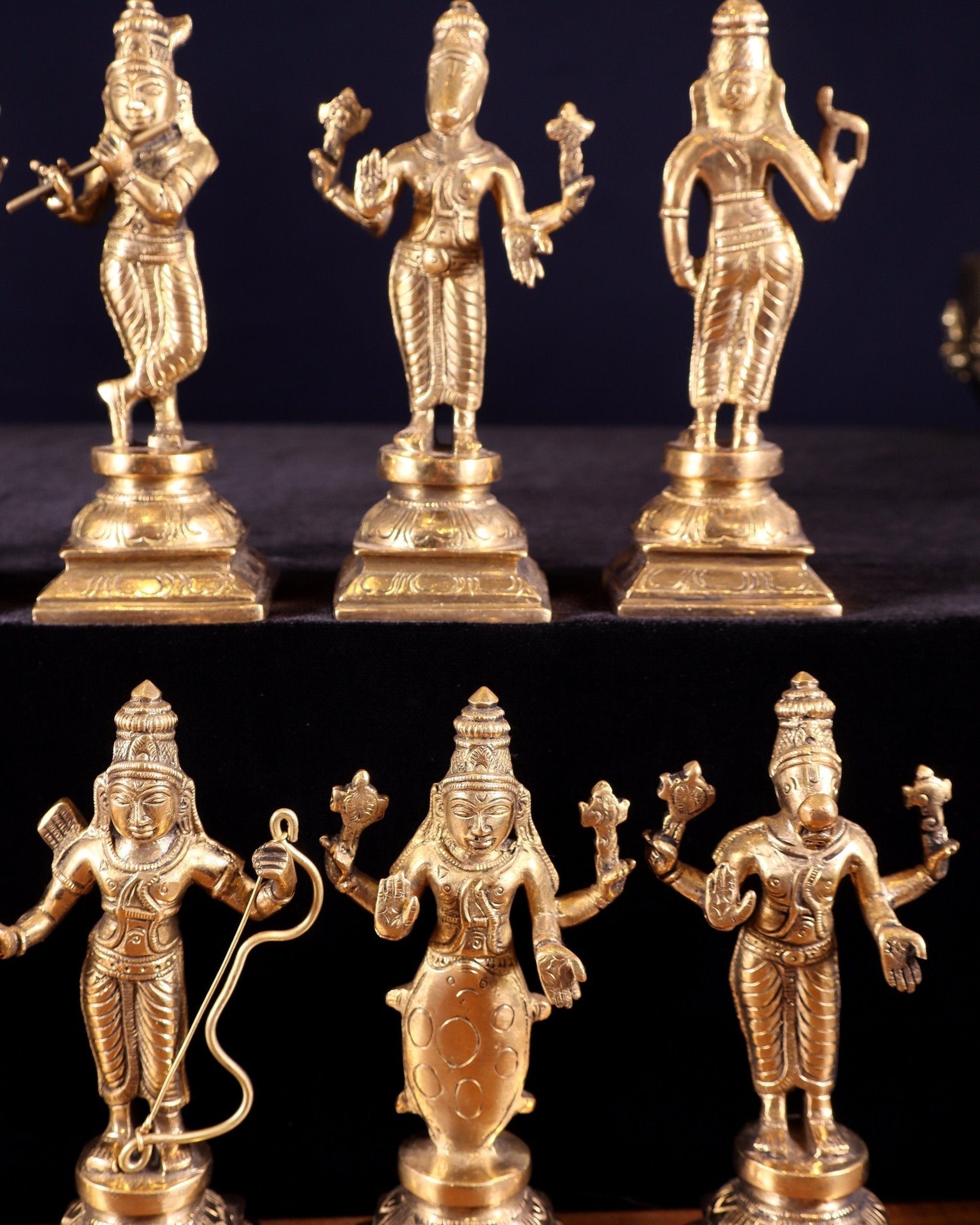 Pure Brass Vishnu Dashavatar Idol Set – Traditional, 6" Matte tone - Budhshiv.com