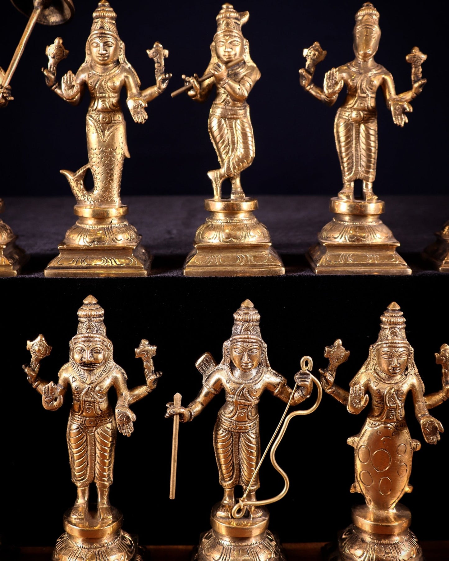 Pure Brass Vishnu Dashavatar Idol Set – Traditional, 6" Matte tone - Budhshiv.com