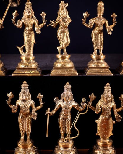 Pure Brass Vishnu Dashavatar Idol Set – Traditional, 6" Matte tone - Budhshiv.com