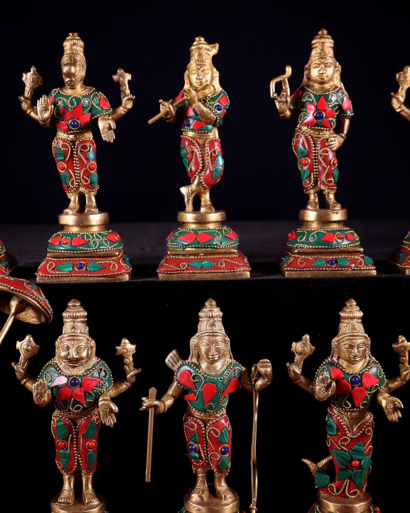 Pure Brass Vishnu Dashavatar Idol Set – Traditional, 6" stonework - Budhshiv.com