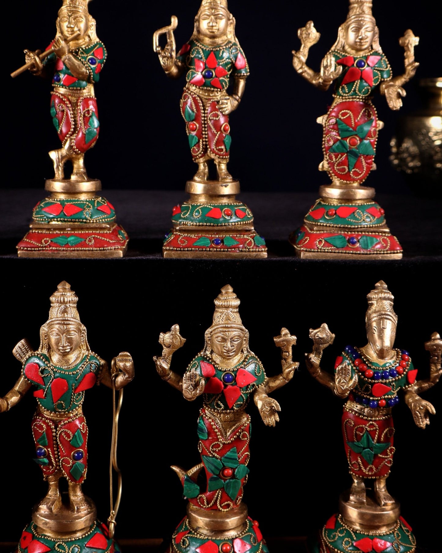 Pure Brass Vishnu Dashavatar Idol Set – Traditional, 6" stonework - Budhshiv.com