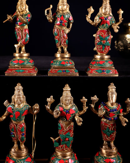 Pure Brass Vishnu Dashavatar Idol Set – Traditional, 6" stonework - Budhshiv.com