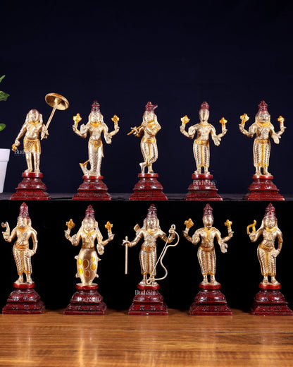 Pure Brass Vishnu Dashavatar Idol Set – Traditional, 6" three tone - Budhshiv.com