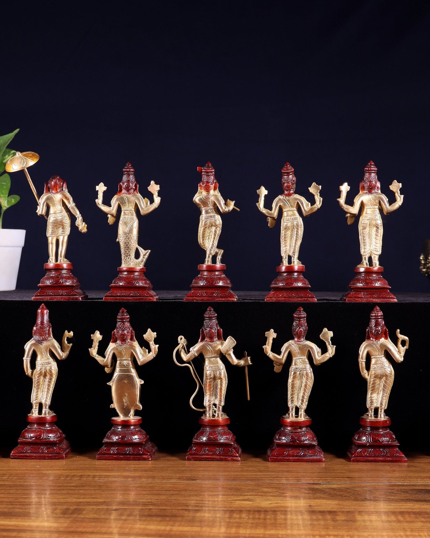Pure Brass Vishnu Dashavatar Idol Set – Traditional, 6" three tone - Budhshiv.com