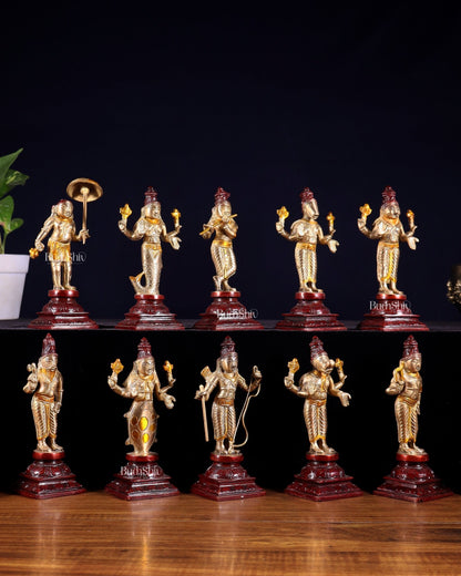 Pure Brass Vishnu Dashavatar Idol Set – Traditional, 6" three tone - Budhshiv.com