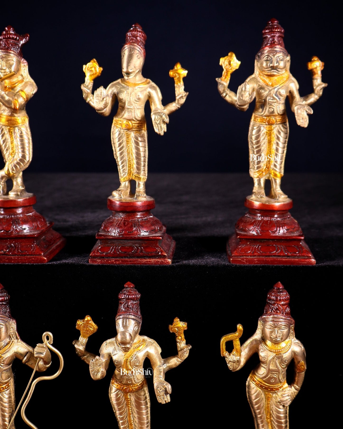 Pure Brass Vishnu Dashavatar Idol Set – Traditional, 6" three tone - Budhshiv.com