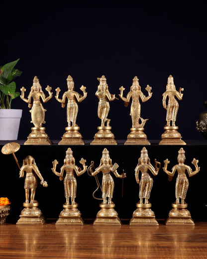 Pure Brass Vishnu Dashavatar Idol Set – Traditional, 6" - Budhshiv.com