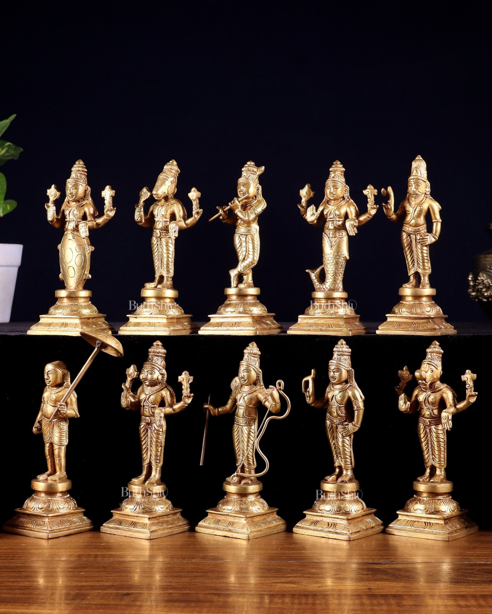 Pure Brass Vishnu Dashavatar Idol Set – Traditional, 6" - Budhshiv.com
