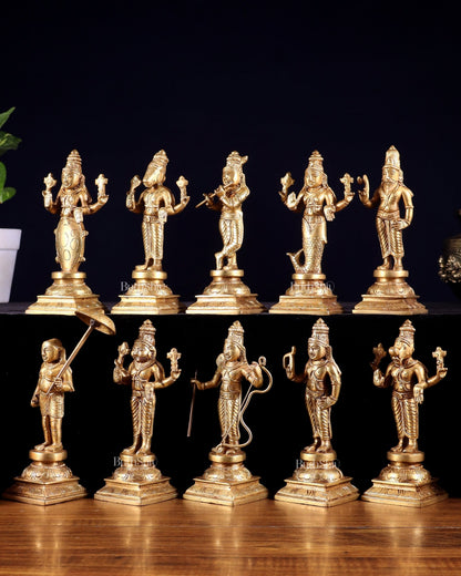 Pure Brass Vishnu Dashavatar Idol Set – Traditional, 6" - Budhshiv.com