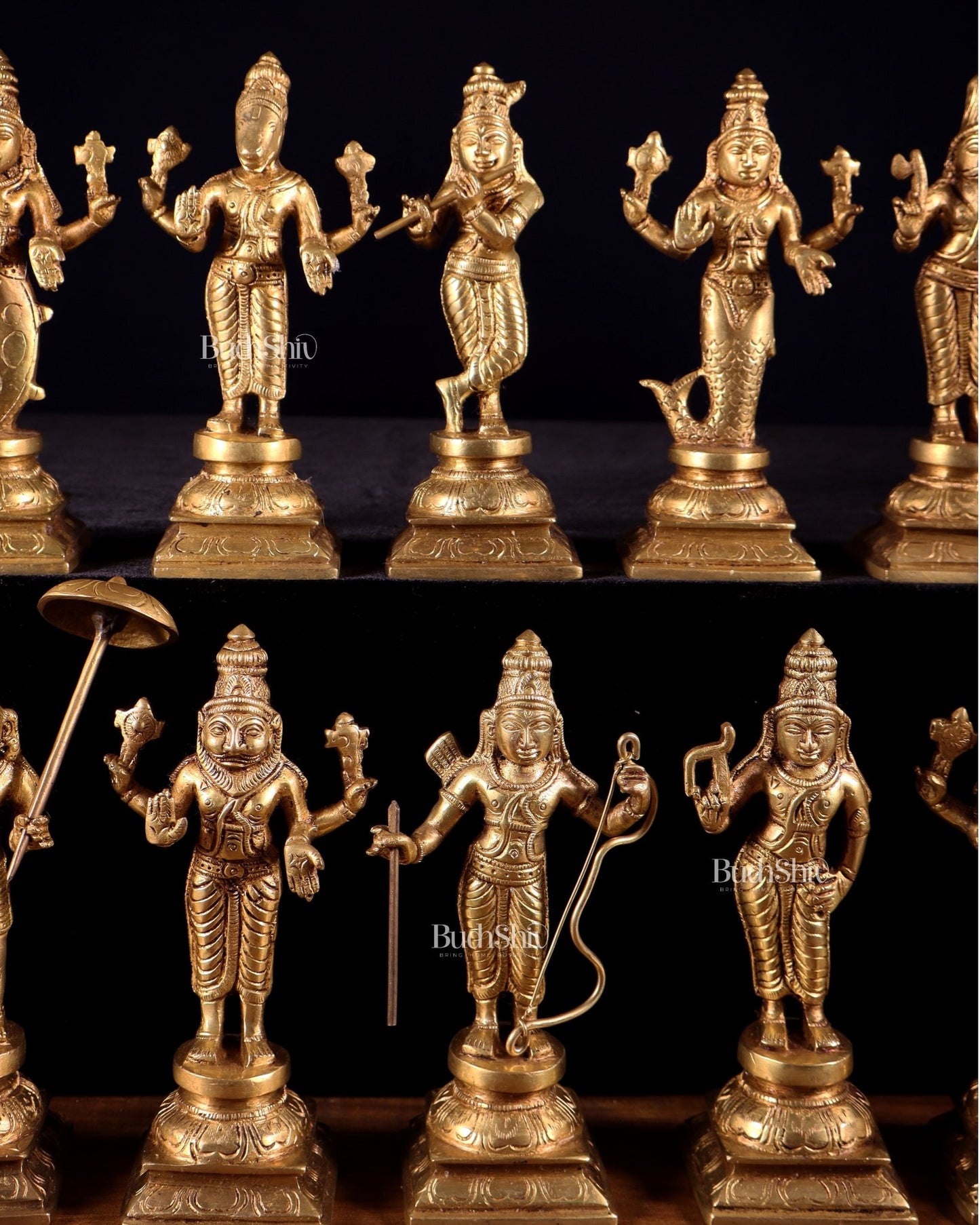 Pure Brass Vishnu Dashavatar Idol Set – Traditional, 6" - Budhshiv.com