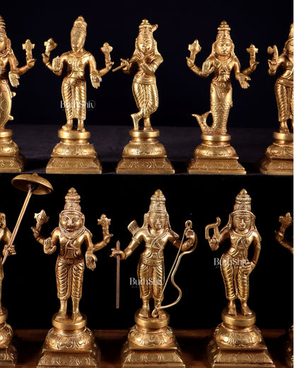 Pure Brass Vishnu Dashavatar Idol Set – Traditional, 6" - Budhshiv.com