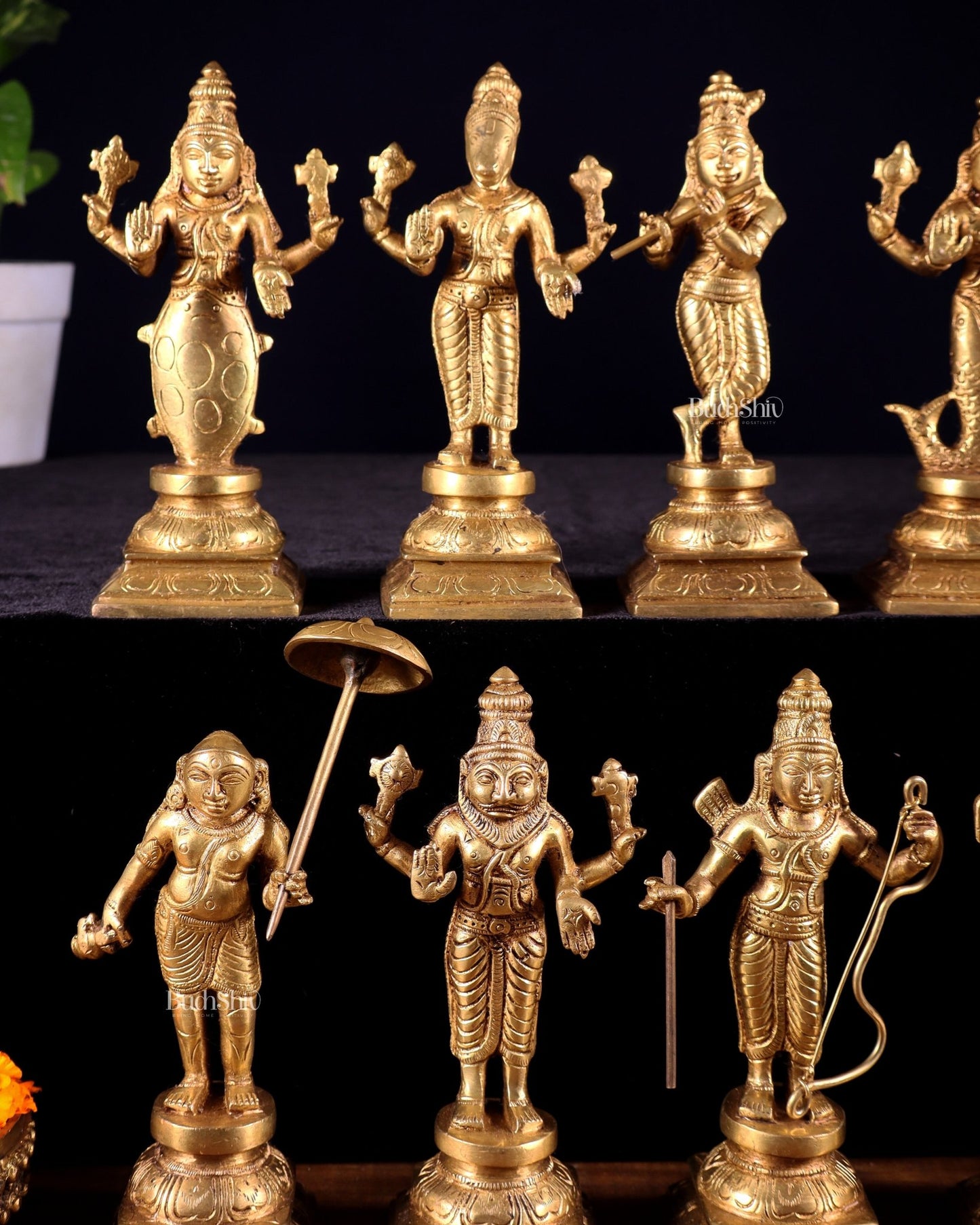 Pure Brass Vishnu Dashavatar Idol Set – Traditional, 6" - Budhshiv.com