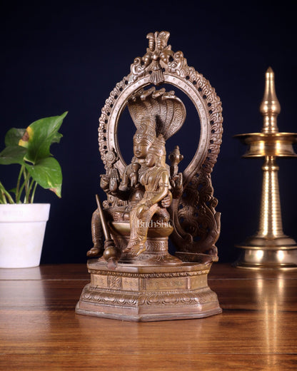 Pure Brass Vishnu Lakshmi Idol Seated on Sheshanaaga - 10" copper tone - Budhshiv.com
