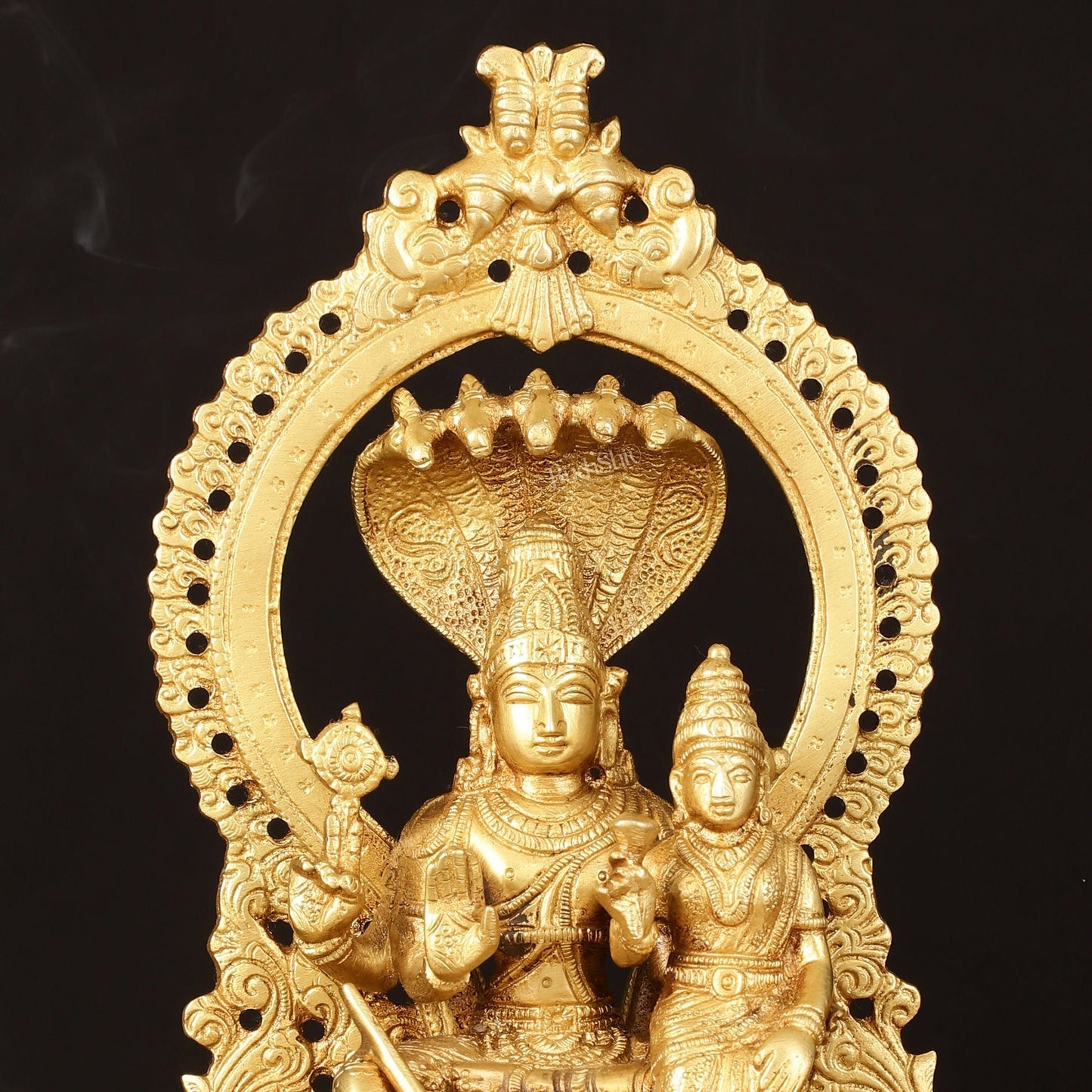 Pure Brass Vishnu Lakshmi Idol Seated on Sheshanaaga - 10" Divine Sculpture - Budhshiv.com