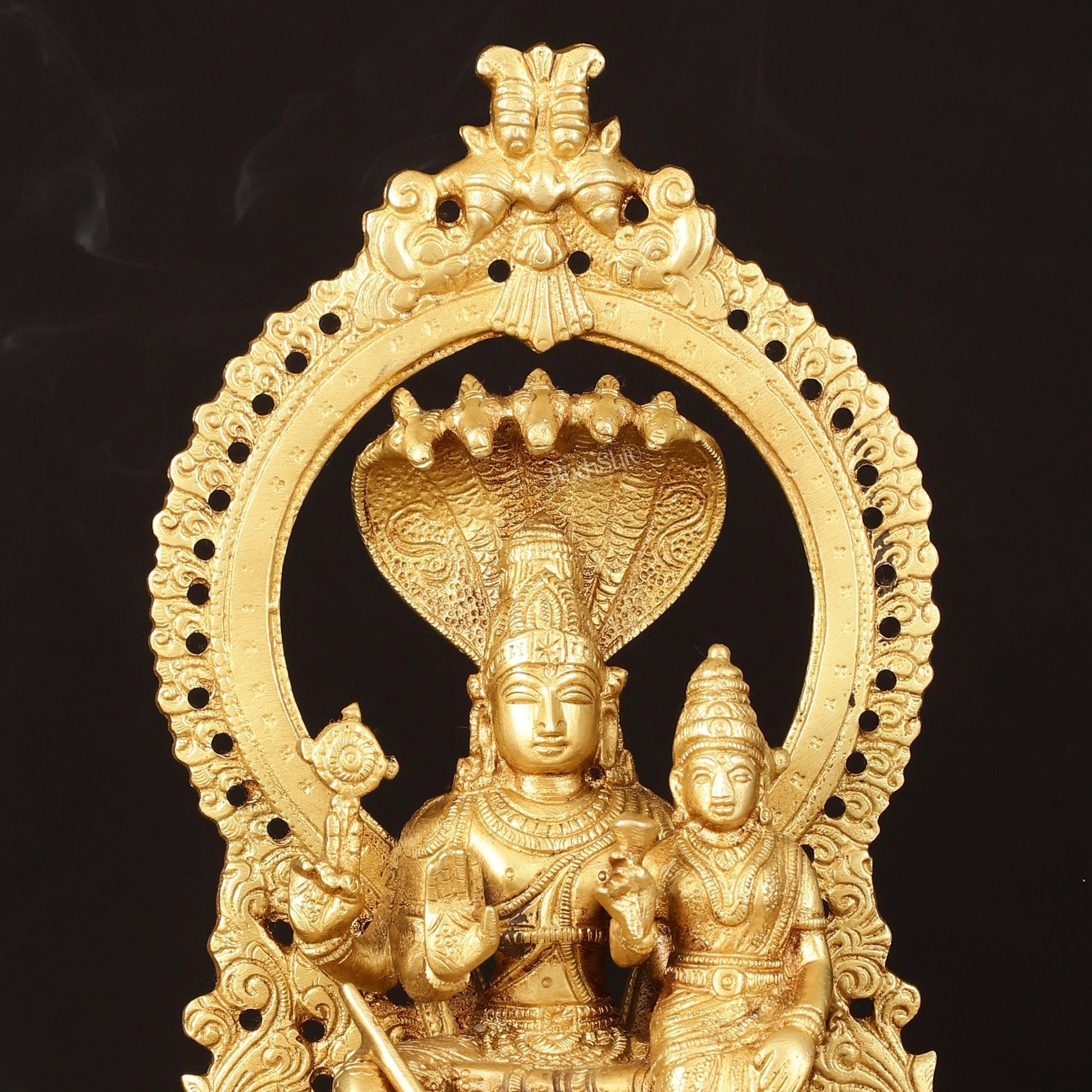 Pure Brass Vishnu Lakshmi Idol Seated on Sheshanaaga - 10" Divine Sculpture - Budhshiv.com