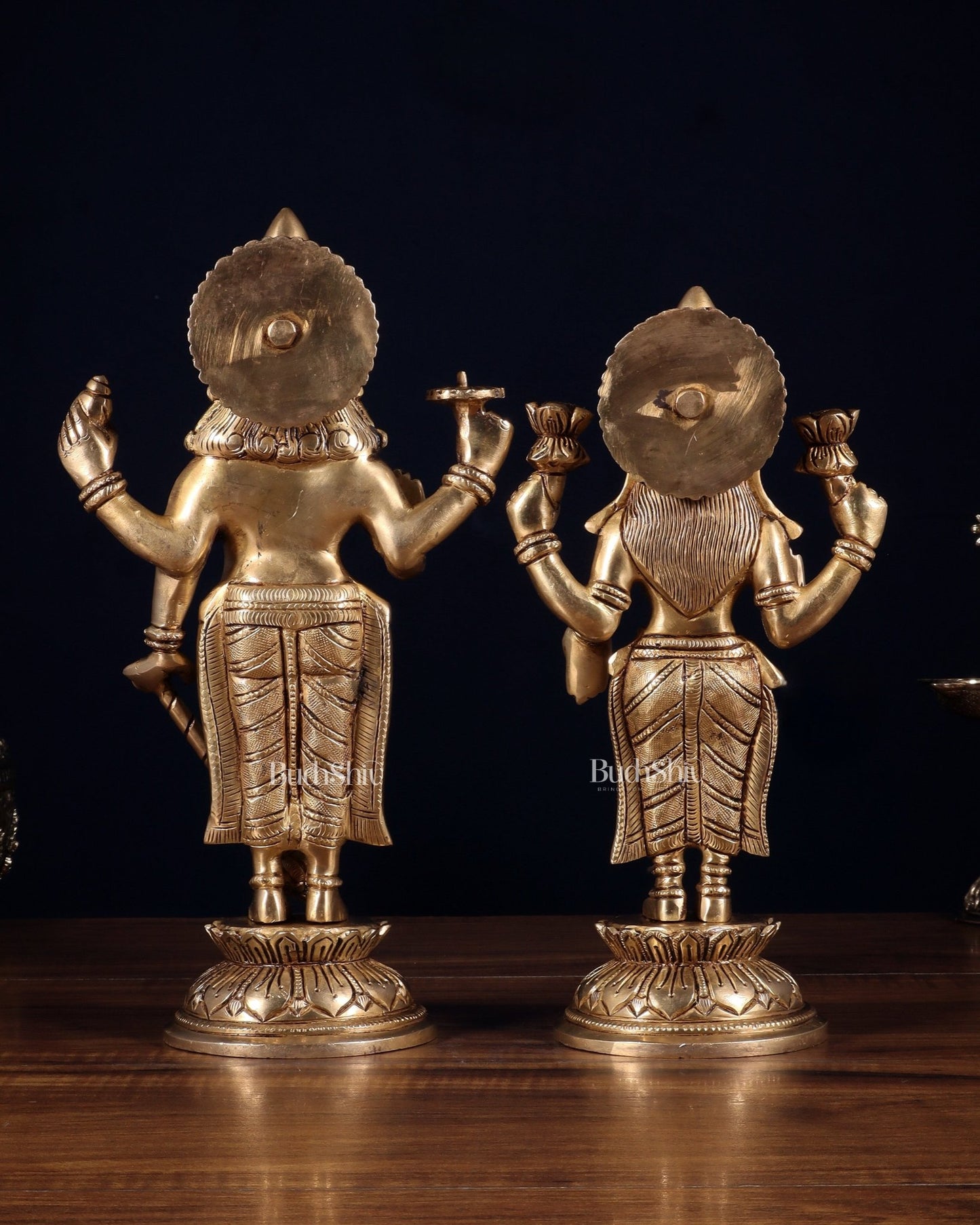 Pure Brass Vishnu Lakshmi Idols Pair – Lakshmi Narayan Murti Set |11" - Budhshiv.com