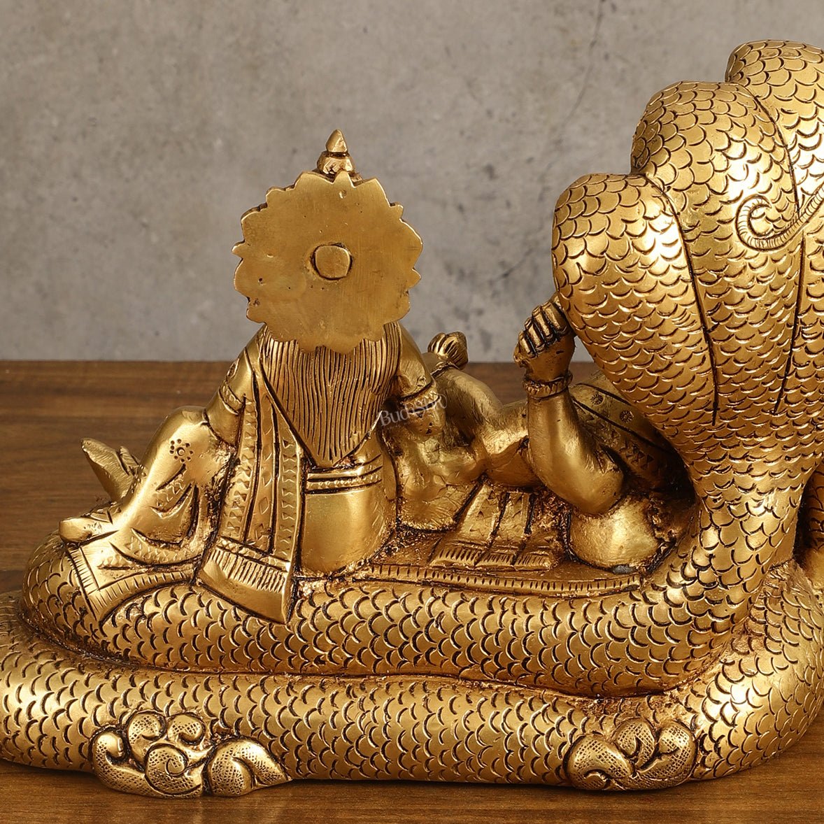 Pure Brass Vishnu Lakshmi Narayan Resting on Sheshanaaga Idol - 7 Inch - Budhshiv.com