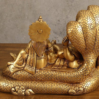 Pure Brass Vishnu Lakshmi Narayan Resting on Sheshanaaga Idol - 7 Inch - Budhshiv.com