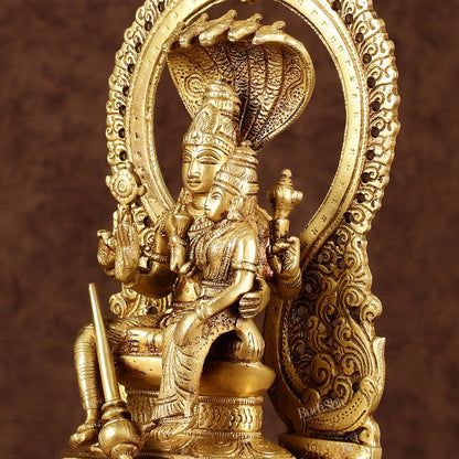 Pure Brass Vishnu Lakshmi Seated on Sheshanaaga Idol 10 inch - Budhshiv.com