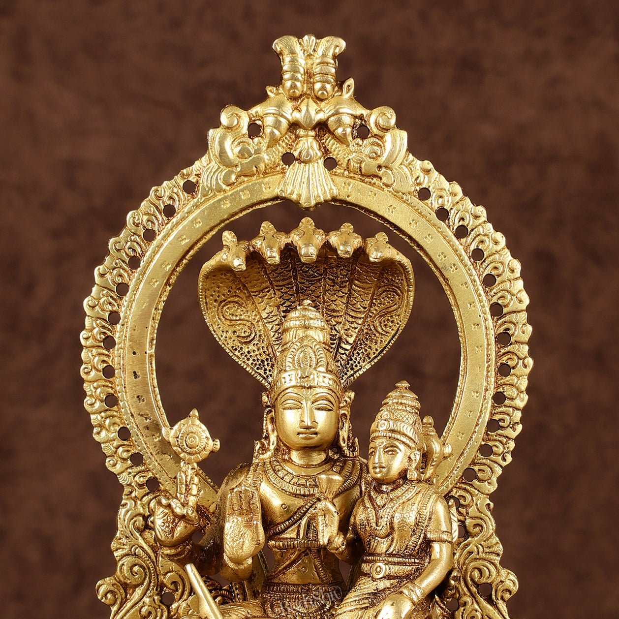 Pure Brass Vishnu Lakshmi Seated on Sheshanaaga Idol 10 inch - Budhshiv.com