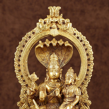 Pure Brass Vishnu Lakshmi Seated on Sheshanaaga Idol 10 inch - Budhshiv.com