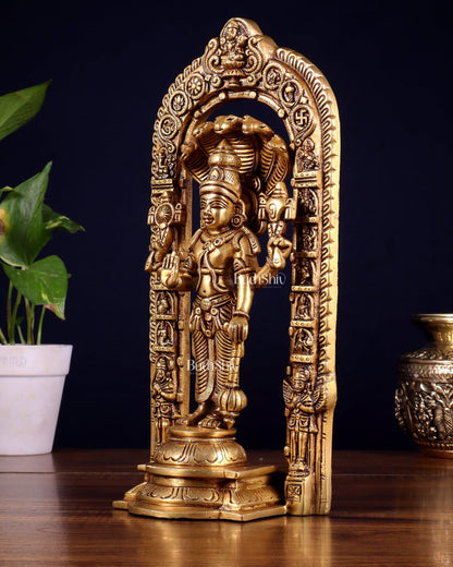 Pure Brass Vishnu with Sheshanaag & Prabhavali Arch 12 inch - Budhshiv.com