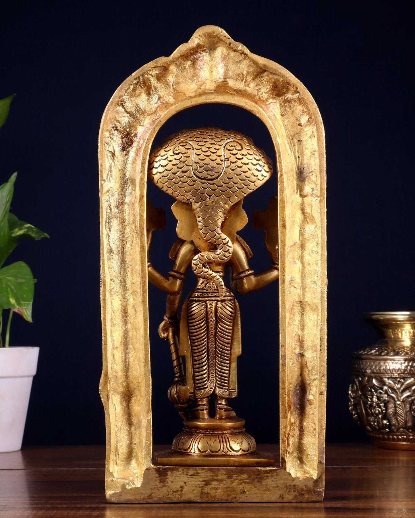 Pure Brass Vishnu with Sheshanaag & Prabhavali Arch 12 inch - Budhshiv.com
