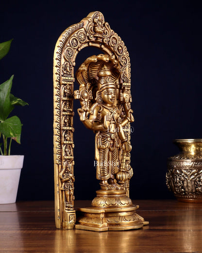 Pure Brass Vishnu with Sheshanaag & Prabhavali Arch 12 inch - Budhshiv.com