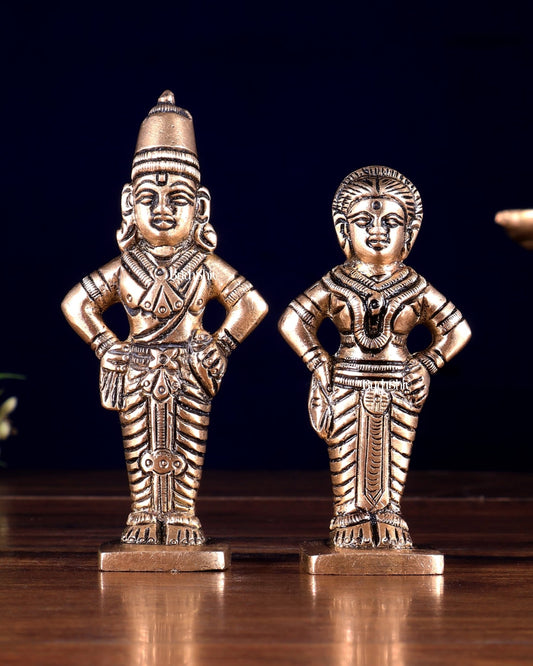 Pure Brass Vitthal (Vithoba Panduranga) and Rukmini Statue Pair 4.5 inch - Budhshiv.com