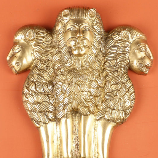 Pure Brass Wall Hanging Ashoka Lion Symbol - 11 Inch - Budhshiv.com