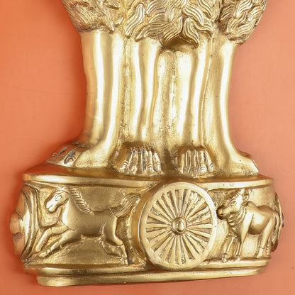 Pure Brass Wall Hanging Ashoka Lion Symbol - 16 Inch - Budhshiv.com