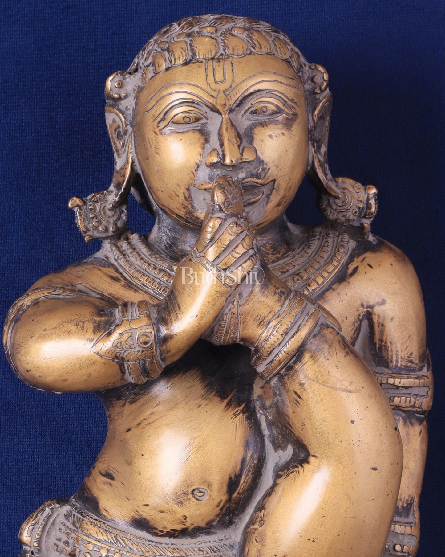 Pure Brass Wall Hanging Baby Krishna Statue - Antique Rustic Finish - Budhshiv.com