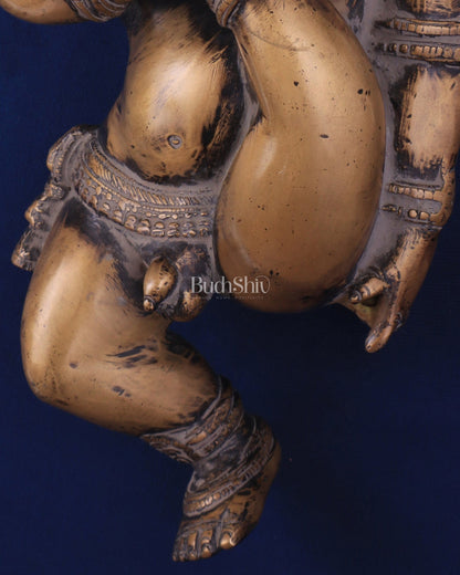 Pure Brass Wall Hanging Baby Krishna Statue - Antique Rustic Finish - Budhshiv.com