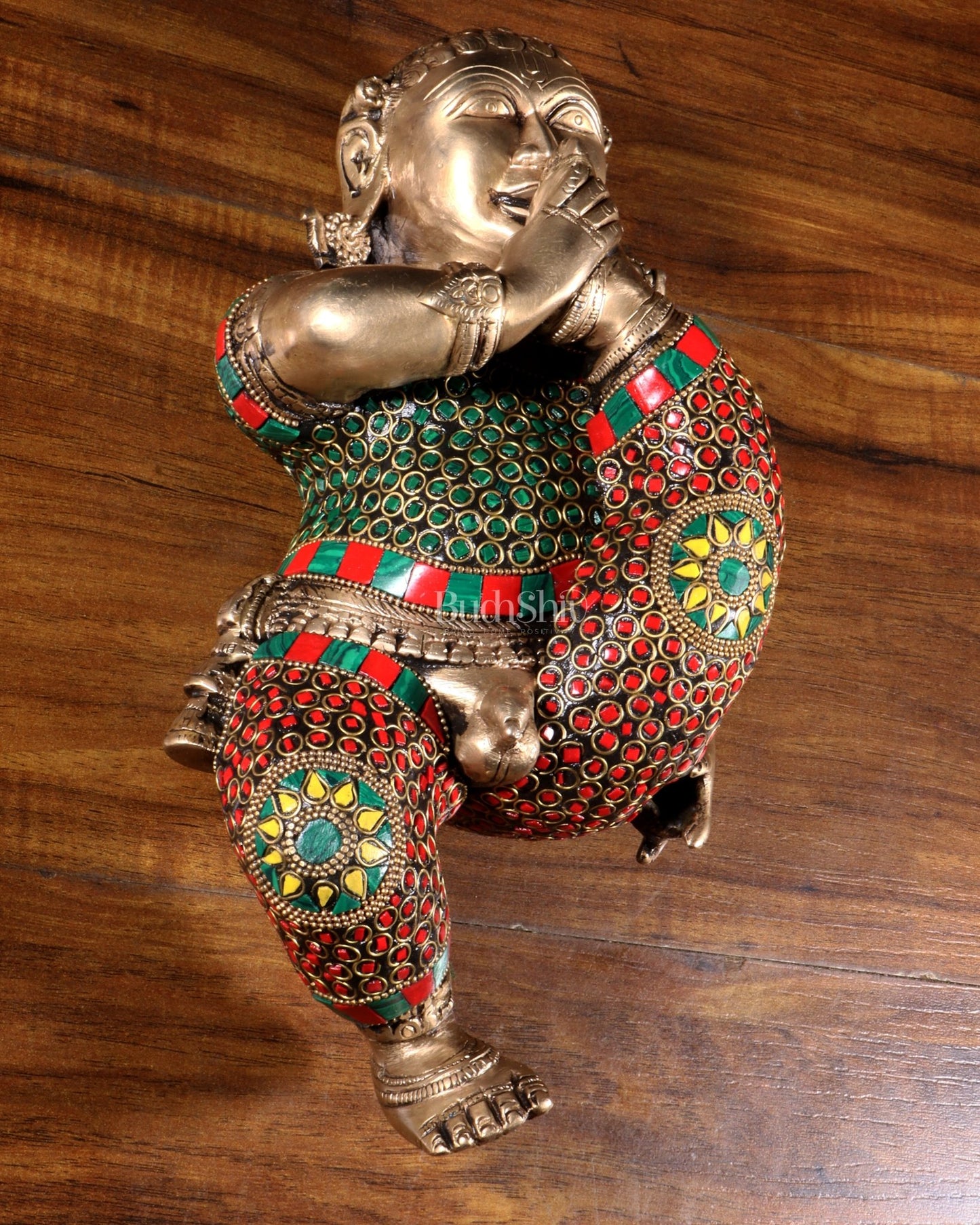 Pure Brass Wall Hanging Baby Krishna Statue with stonework - Budhshiv.com
