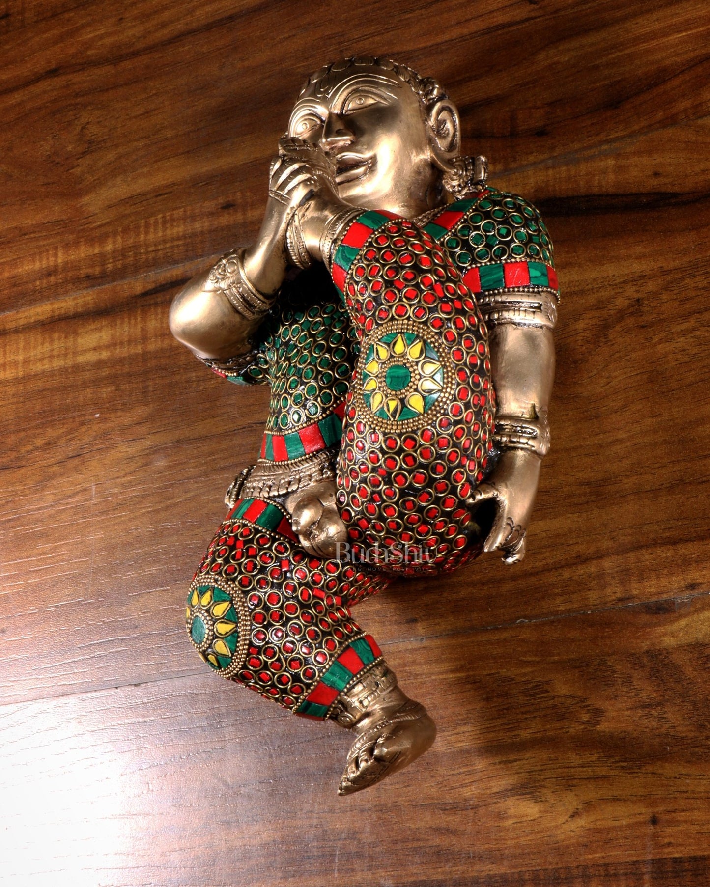 Pure Brass Wall Hanging Baby Krishna Statue with stonework - Budhshiv.com