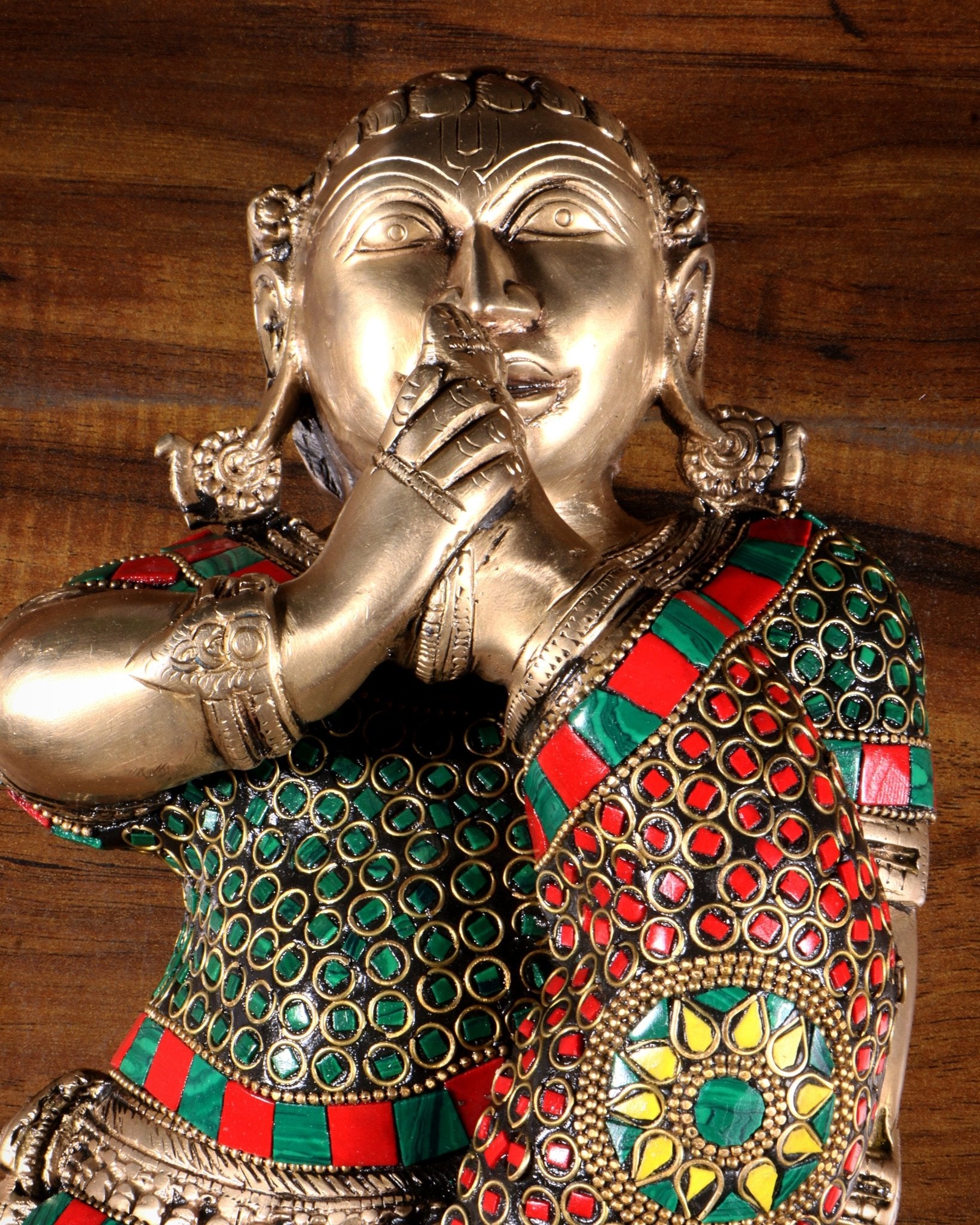 Pure Brass Wall Hanging Baby Krishna Statue with stonework - Budhshiv.com