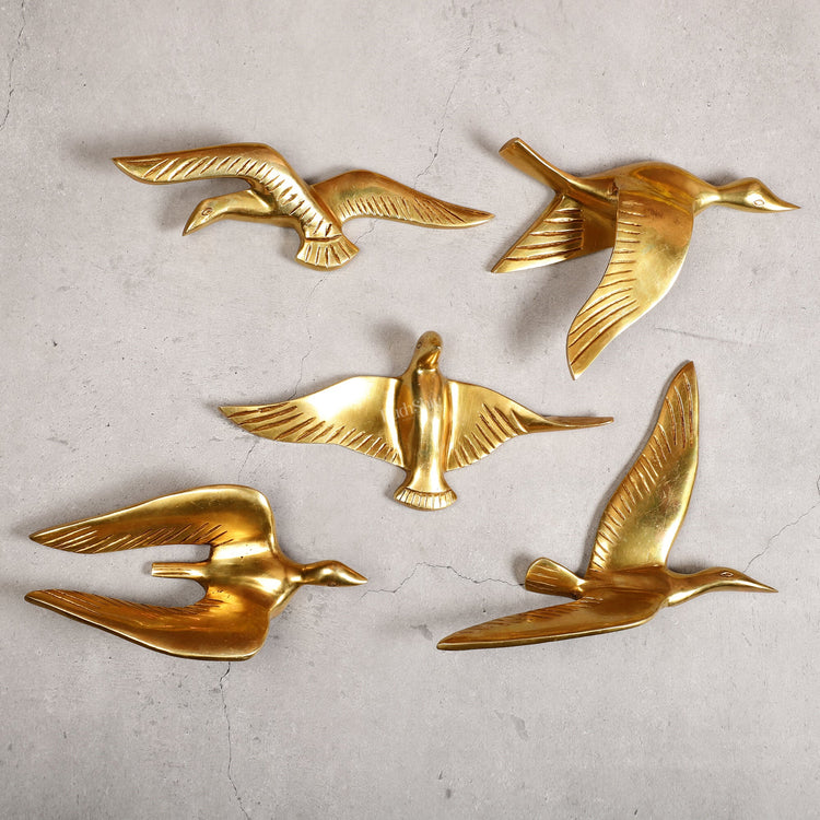 Pure Brass Wall Hanging Birds – Set of 5 - Budhshiv.com