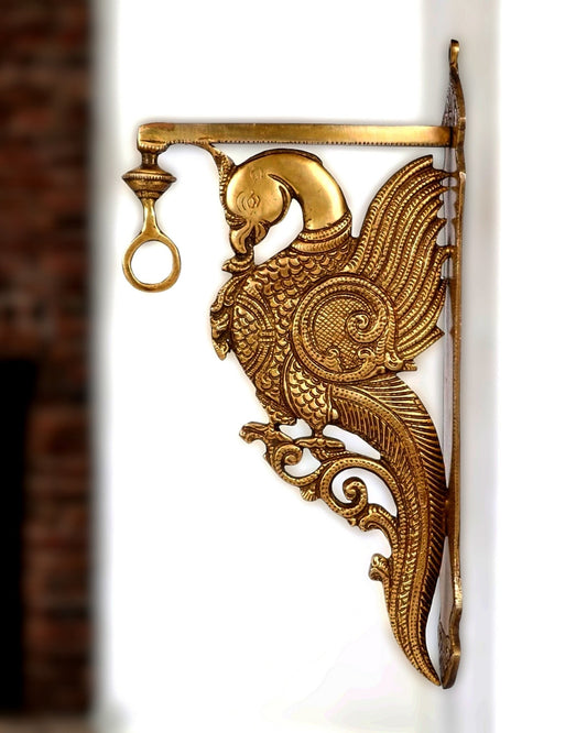 Pure Brass Wall Parrot Hanger for Bells and Lamps | 12 Inch Height | 1.6 KG - Budhshiv.com