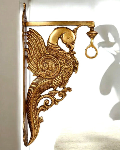 Pure Brass Wall Parrot Hanger for Bells and Lamps | 12 Inch Height | 1.6 KG - Budhshiv.com