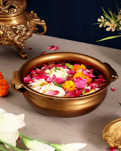 Pure Brass Wide Urli – Antique Finish | 7.5" - Budhshiv.com