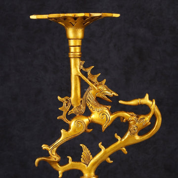 Pure Brass Yali Candle Holder 9" - Budhshiv.com