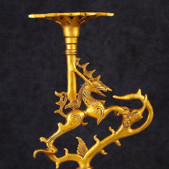 Pure Brass Yali Candle Holder 9" - Budhshiv.com