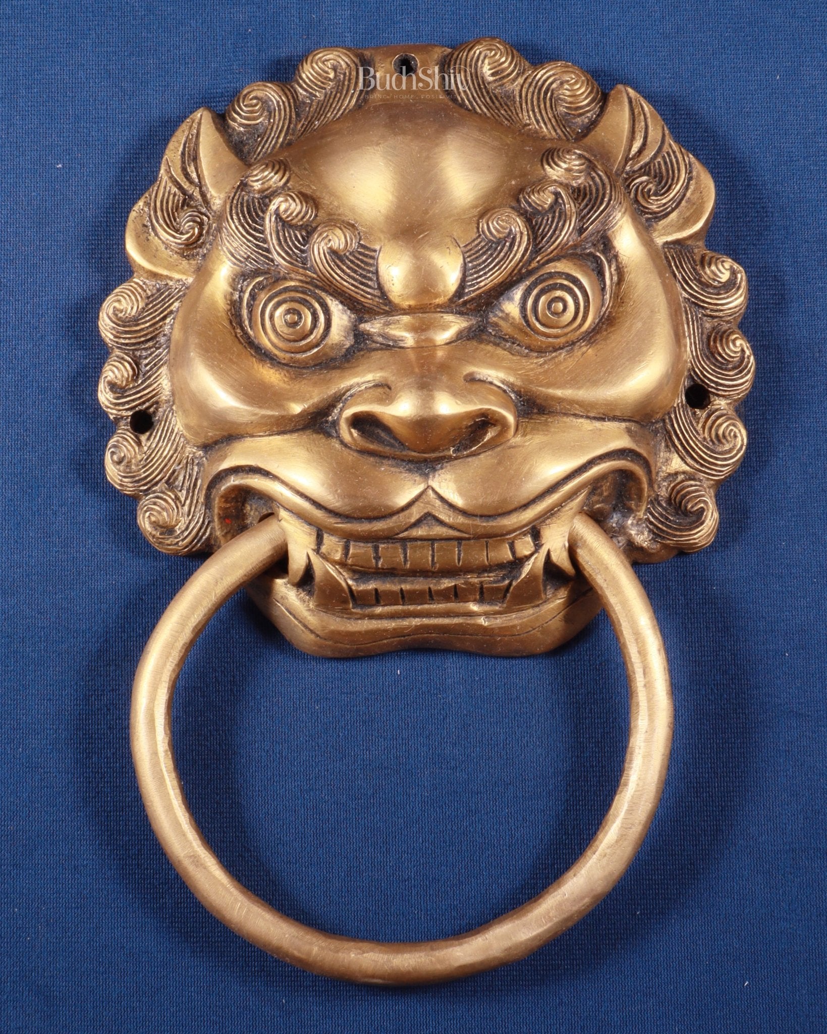 Pure Brass Yali Face Door Knocker – Nazarbattu, 9.5" - Budhshiv.com