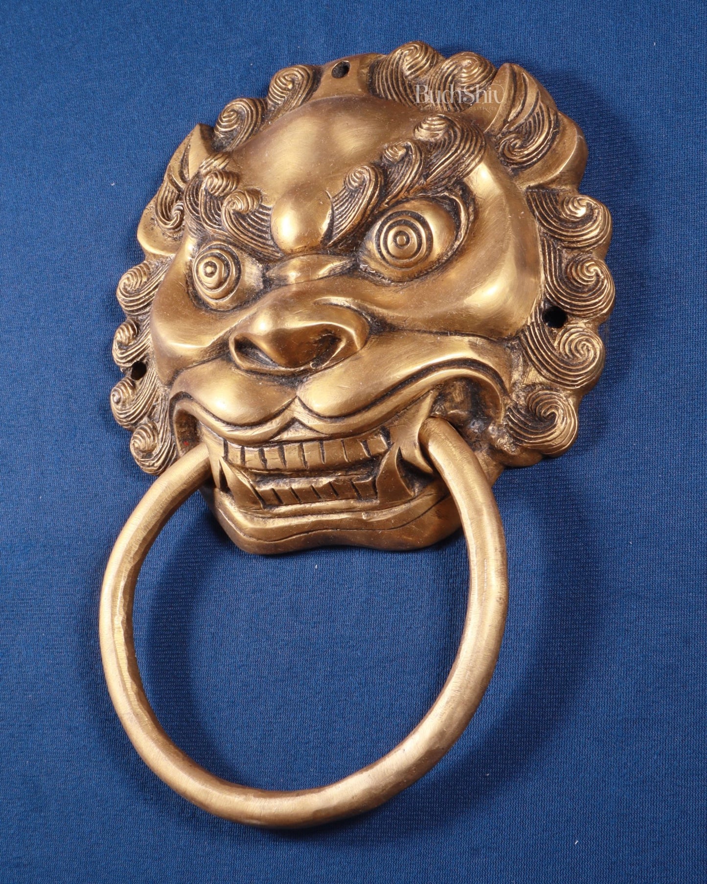Pure Brass Yali Face Door Knocker – Nazarbattu, 9.5" - Budhshiv.com