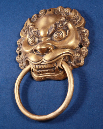 Pure Brass Yali Face Door Knocker – Nazarbattu, 9.5" - Budhshiv.com