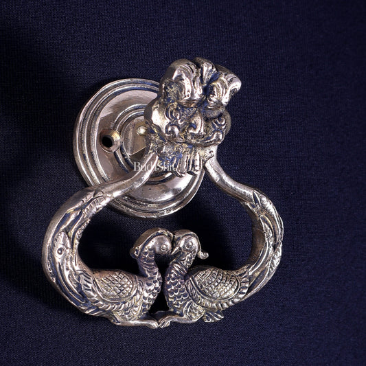 Pure Brass Yali Face Door Knocker with Dual Peacock 4" - Budhshiv.com