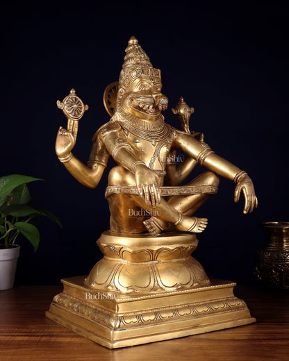 Pure Brass Yog Narasimha Large Sculpture - 19" - Budhshiv.com