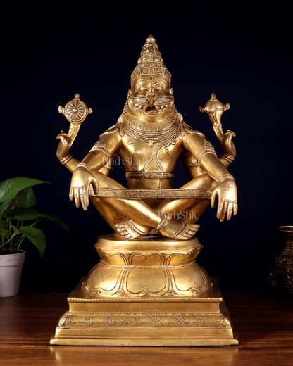 Pure Brass Yog Narasimha Large Sculpture - 19" - Budhshiv.com