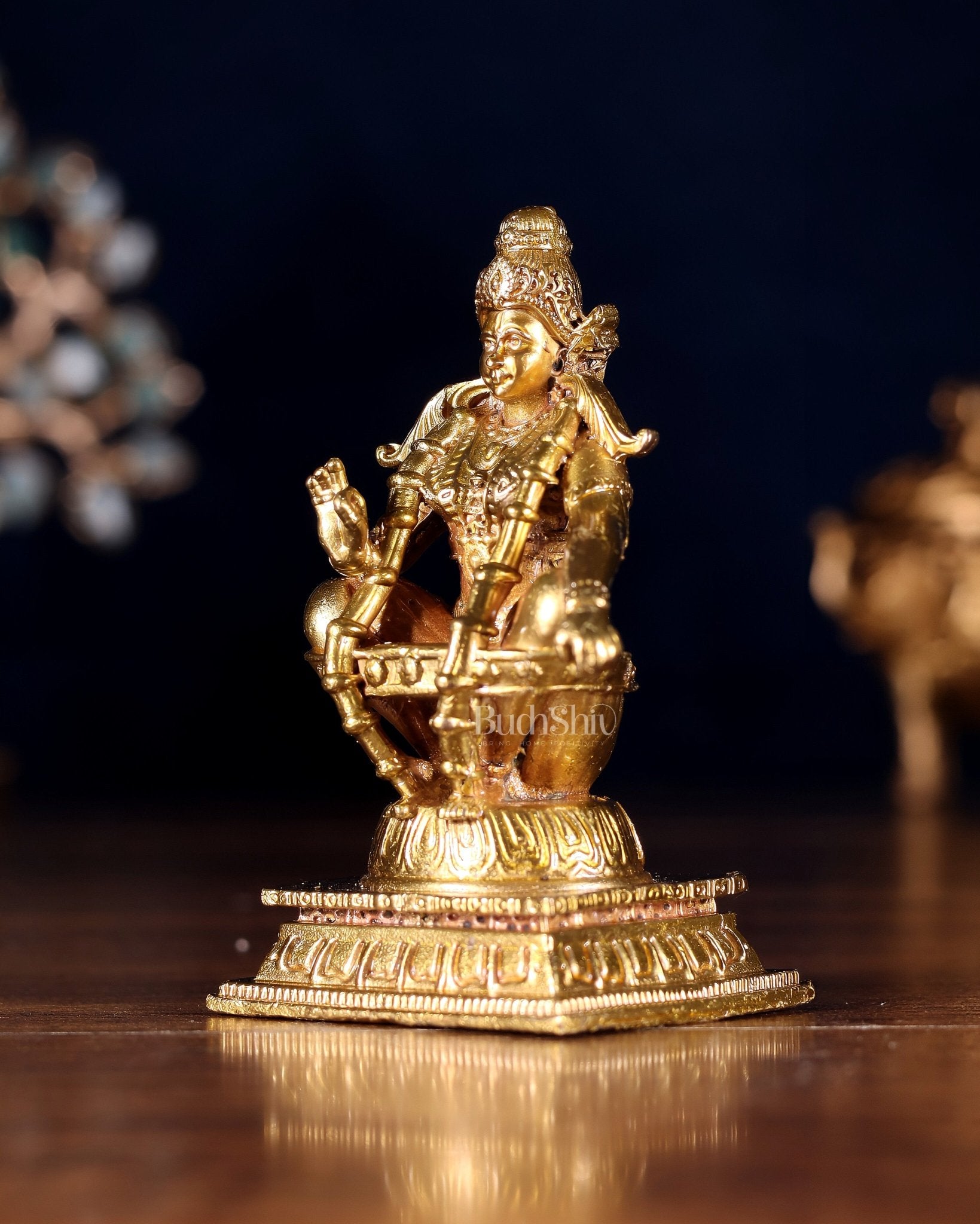 Pure Bronze Ayyappan Swamy Idol | 3" (7.6 cm) Panchaloha Vigraha - Budhshiv.com