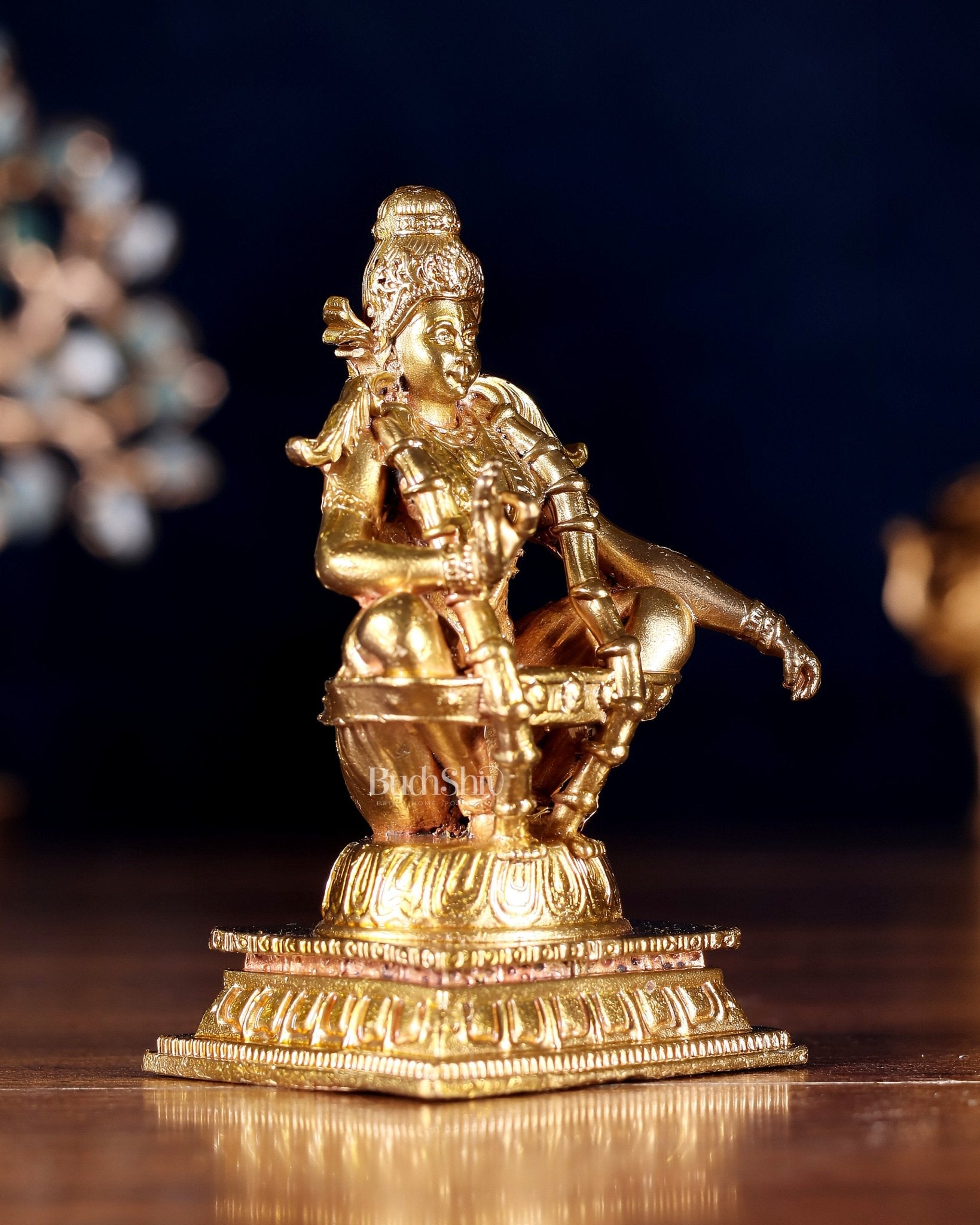 Pure Bronze Ayyappan Swamy Idol | 3" (7.6 cm) Panchaloha Vigraha - Budhshiv.com